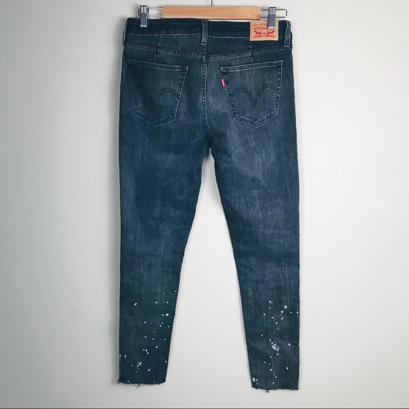 Levis 711 Raw Hem Seamed Skinny Jeans Black Bleach - Picture 10 of 16